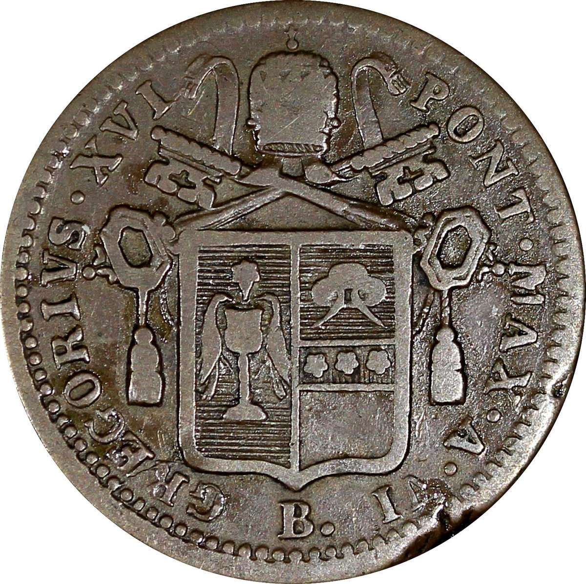 KORE様 Italian States PAPAL STATES Mezzo 1836 1/2 Baiocco KM# 1319 Ex