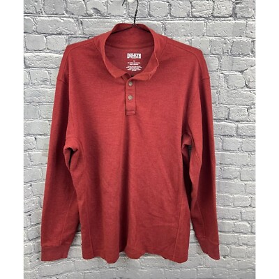 Duluth Trading Men’s L Red Mock Neck Thermal Henley Waffle Weave Shirt 