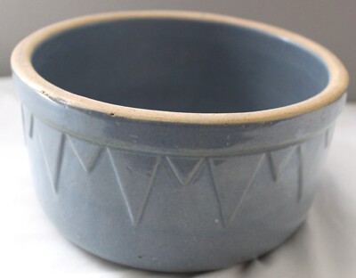 RUCKELS WHITE HALL ILL 7.5'' BLUE CROCK POTTERY SAWTOOTH STONEWARE BOWL VINTAGE