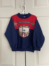 Vintage Hush Puppies Kids Sweatshirt Country Life Embroidered Blue Size 6
