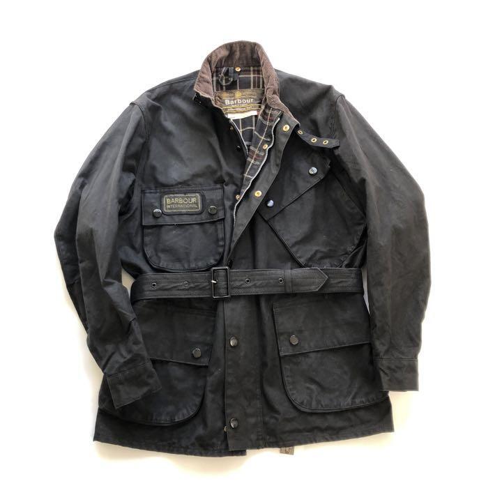 Barbour International '80 C40 Black Long Jacket Size 40 Adult Vintage