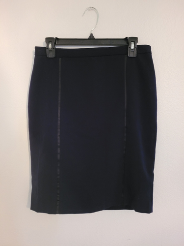 Jupe Droite Bleu Marine Charese Taille L - En Viscose/polyester, Longueur Sous Le Genou, Occasion Très Bon état