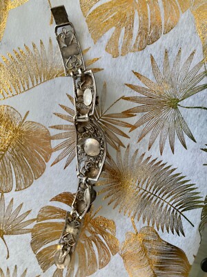Bracelet Mongol De Mariée - Argent Et Turquoise, Vintage Rare, Bijou Ethnique Occasion