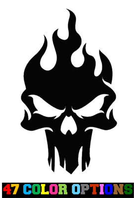 Vinyl Decal Truck Car Sticker Laptop - Zombie Horror Flames Burning Skull v3