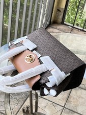 MICHAEL KORS MEDIUM SATCHEL MK SIGNATURE MESSENGER HANDBAG BROWN BAG SHOULDER