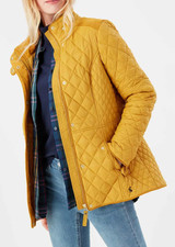 Joules Newdale Quilted Jacket Caramel Yellow Snap Closure Floral Lining Size 2