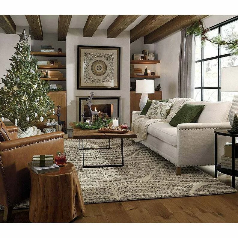 Alfombra de lana hecha a mano - Alfombra suave acolchada a mano para sala de estar o dormitorio Foto 3 de 3