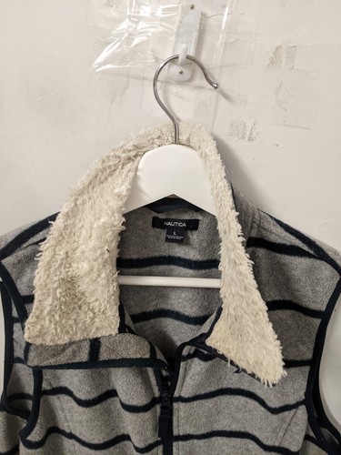 Nautica Vest Womens Size L Grey Gray Polyester Sherpa Fleece Full Zip Fur Neck - Picture 5 of 9