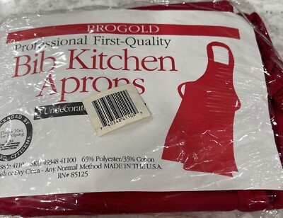 3 Red Bib Kitchen Aprons Professional First-Quality Made In USA PROGOLD In Pack