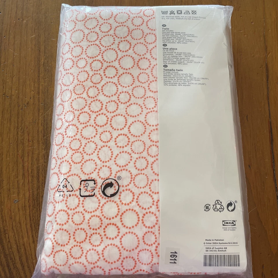 Funda nórdica IKEA Twin Tradaster + funda de almohada blanca/naranja 103.29.66 NUEVA Foto 4 de 4