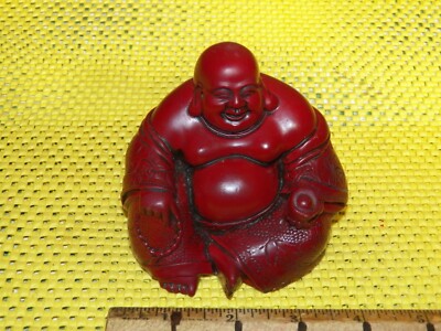 Vintage Carved Red Asian Cinnabar Resin BUDDHA Figurine