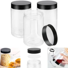 27oz Clear Plastic Jars with Screw On Lids Empty 3 Pack Food Storage Containers