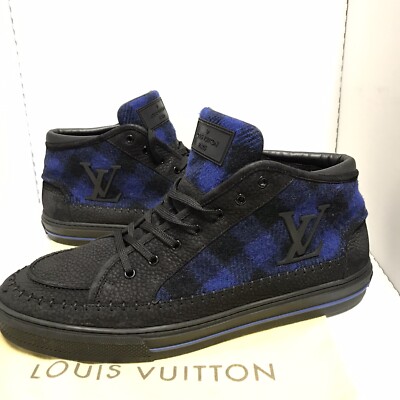 Louis Vuitton Mens Nubuck Wool Plaid Sneakers Size 10.5 Blue