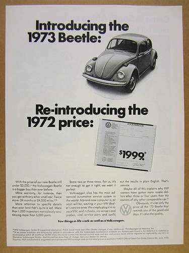 1973 Volkswagen VW Beetle $1999 price bug car photo vintage print Ad