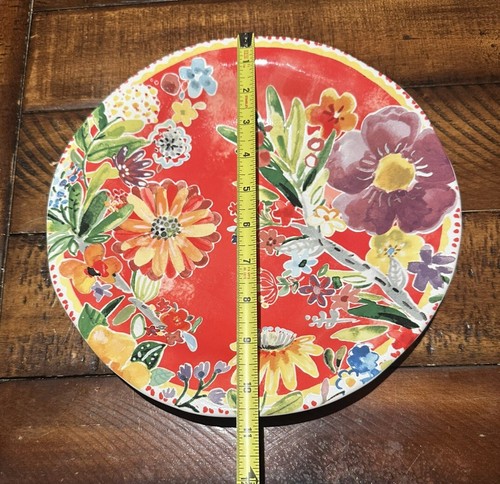 Pier 1 Imports Colorful Bright Floral Porcelain Plate 10.5" Kitchen Set of 3 - Picture 2 of 8