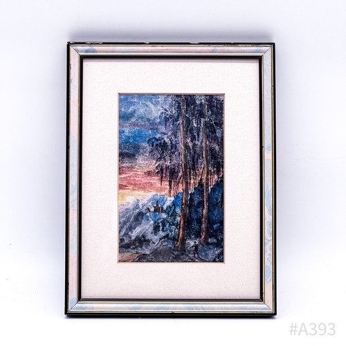 Vintage Art Print Landscape Painting with Picture Frame, Framed | 20x27cm