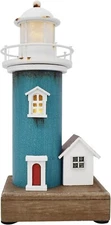8.5" H Wood Lighthouse Decor, Handcrafted Nautical Decor Lighthouse Figurine