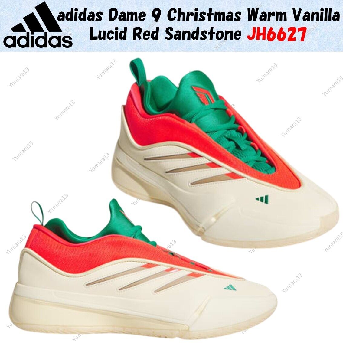 adidas Dame 9 Christmas Warm Vanilla Lucid Red Sandstone adidas Dame 9 Christmas Warm Vanilla Lucid Red Sandstone