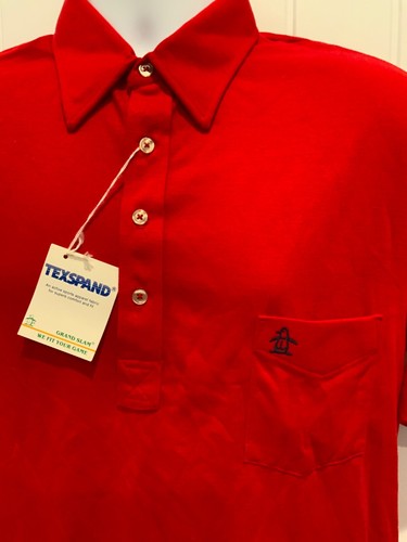 Vintage GRAND SLAM Mens Size Large Red Collar Short Sleeve 1980s Polo Shirt NWT - Picture 2 of 5