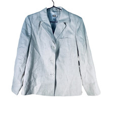 Talbots Womens Suit Jacket Blazer Gray 100 Linen Stripe Pocket Petites 8 New