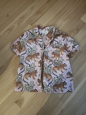 PRINT FRESH Bagheera Pajama Top Womens Sz S Leopard Cotton Button Up Sleepwear
