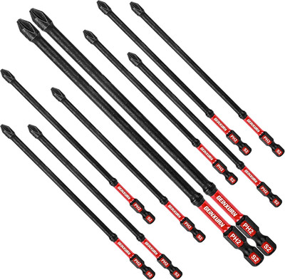 Impact Tough #2 Phillips 6 In. D2 Steel Long Extension Insert Driver Bits,10Pack