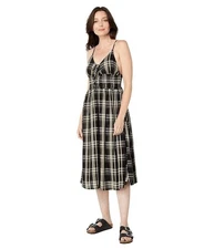 Lucky Brand Black/Cream Plaid Print Sleeveless Midi Dress. Sz M. NWT!