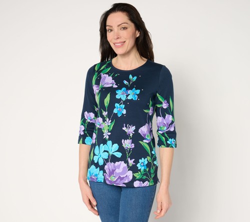 Quacker Factory Women's Top Plus Sz 2X Wildflower Printed Multi-colored A681254