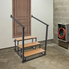 3 Steps 80cm Stairs With Handrail Garage Stepping Stair Wood Indoor/Outdoor NEW
