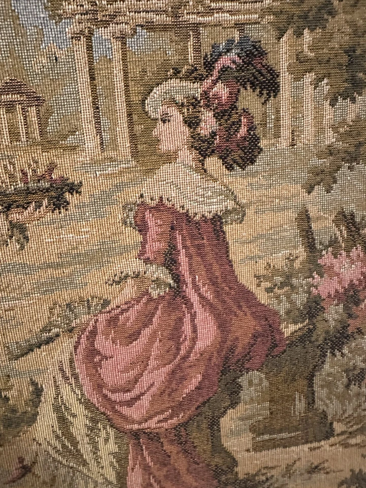 Tapiz vintage dorado con marco de madera pequeña pareja hogar colgante decoración EE. UU. Foto 3 de 4