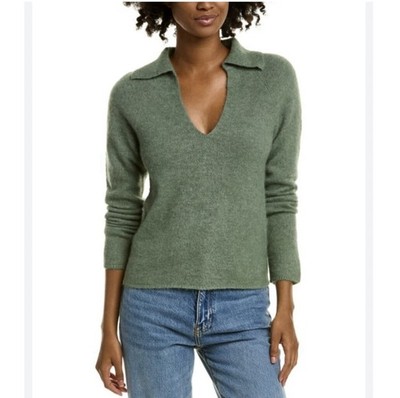 Vince Brushed Alpaca Merino Wool Blend Polo Sweater Hollyhock Sage Green XS