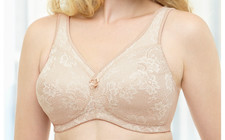 Glamorise 1012 MagicLift Lace Bra Wirefree Wide Strap Support Lined 36C Nude NIP
