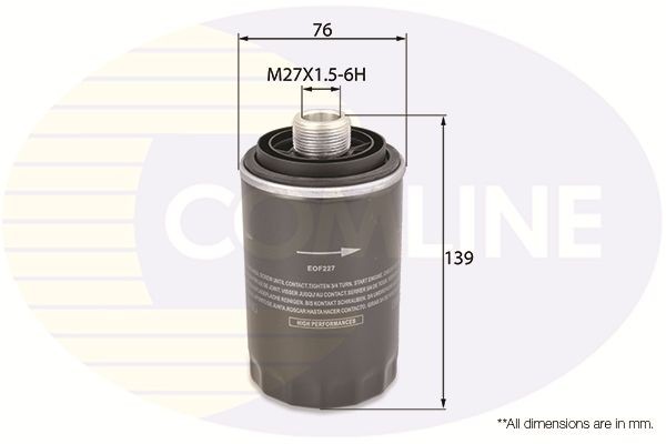 Oil Filter Fits Audi A3 A4 A4 Allroad A5 A6 A8 Q3 Seat Skoda VW COMLINE EOF227