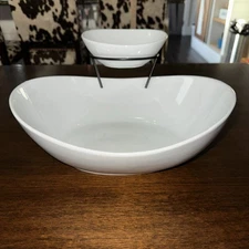 2 Tier Chip and Dip Serving Set with Metal Stand,Ceramic Appetizer Bowls for ...