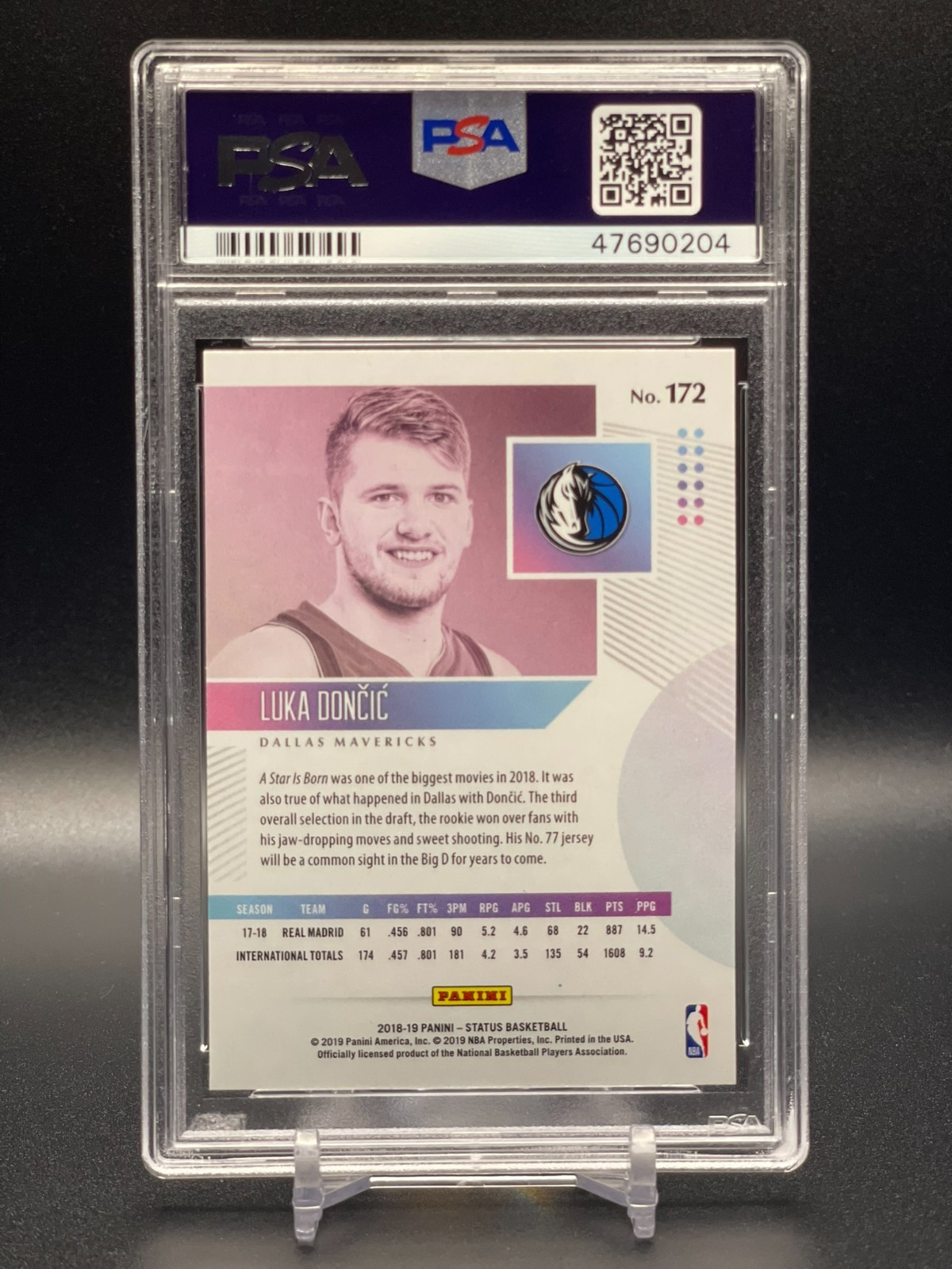 2018-19 PANINI STATUS #172 LUKA DONCIC ROOKIE RC MAVERICKS CARD PSA 10 GEM MINT! view 2