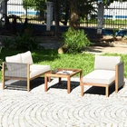 3PCS Patio Acacia Wood Sofa Furniture Set Thick Cushion W/ Nylon Rope Armrest