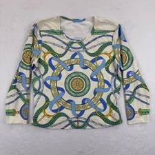 J. McLaughlin Catalina Knit Women's Long Sleeve Top Size S Equestrian Print