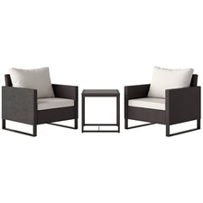 Outsunny 3PCS Rattan Bistro Set Glass Top Table and Chairs with 4 Cushions Brown