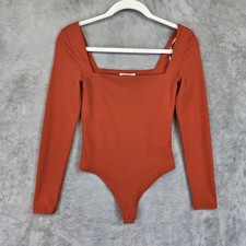 Babaton Bodysuit Womens S Orange Long Sleeve Square Neck Lined Stretch