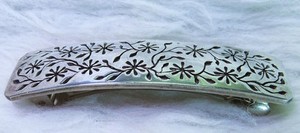 thick sterling silver Barrette floral, overlay style 3-1/16"