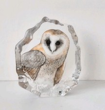 Maleras Wildlife Barn Owl Crystal Glass Sculpture Swedish Mats Jonasson Signed