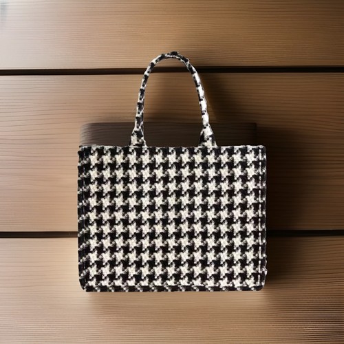 H&M Jacquard Weave Houndstooth Cotton Tote Handbag Bag Limited Edition
