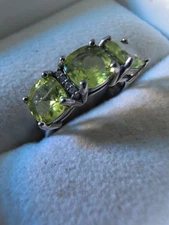 Vintage Sterling Silver 925 3ct Cushion Cut Peridot Ring With Diamonds Size 5