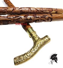 Vintage Antique Brass Victorian Handle Handmade Brown Wooden Walking Stick Cane
