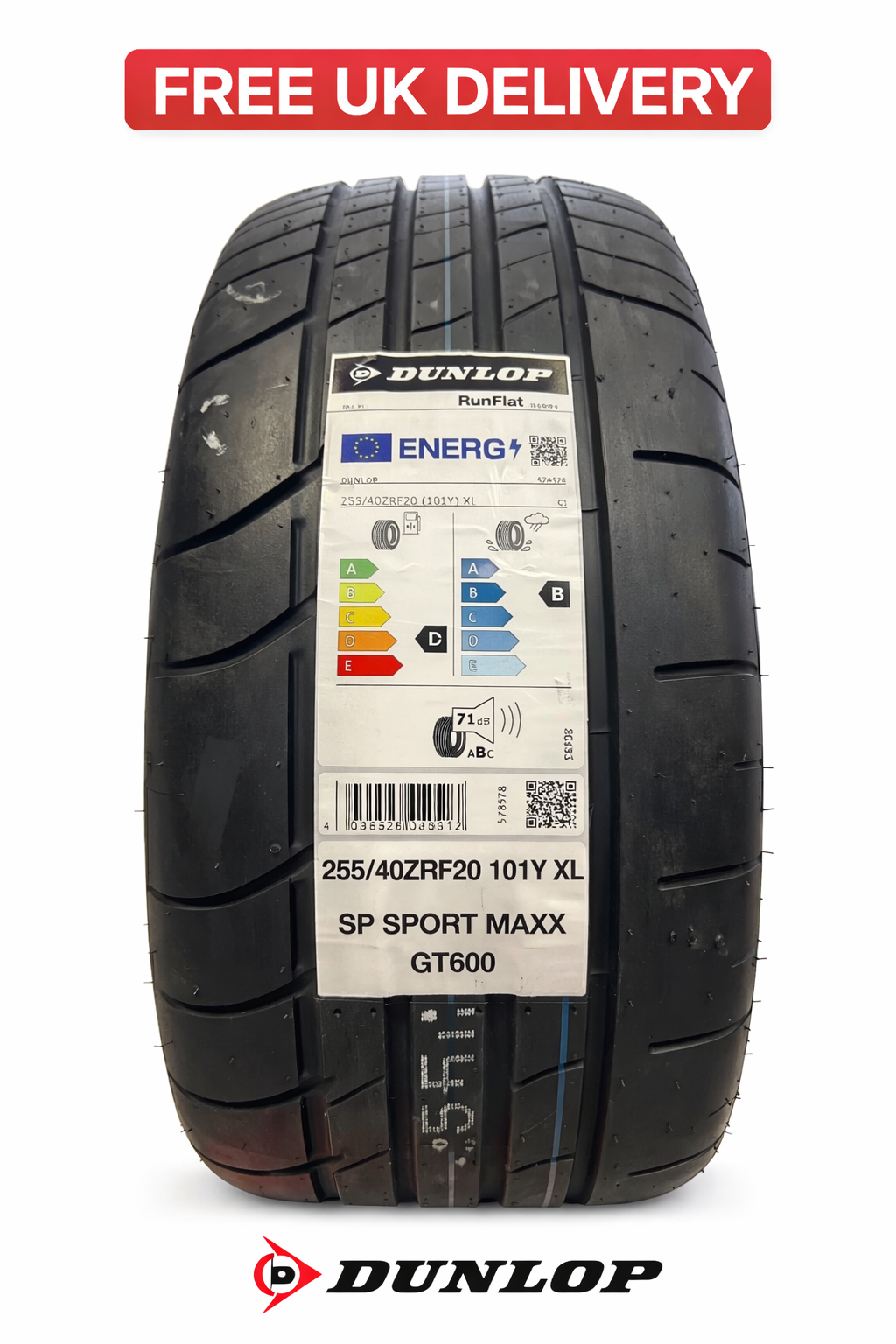 255/40R20 Dunlop SP Sport Maxx GT600 101Y Runflat RFT 255 40 20 2554020