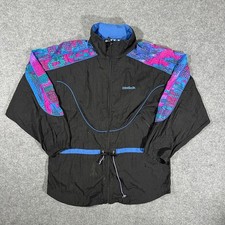 VTG 80s Reebok Windbreaker Jacket Zip Drawstring Colorful Print - Size Medium