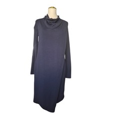 COS Dark Blue Midi Dress S Long Sleeve Pockets Cowl Neck Minimalist