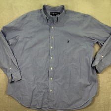 Ralph Lauren Men's 2XB Blue Checkered Long Sleeve Button Down Shirt Classic Fit