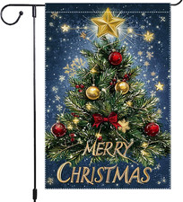 Merry Christmas Garden Flag 12X18 Inch Double Sided Burlap Outdoor Christmas Tre