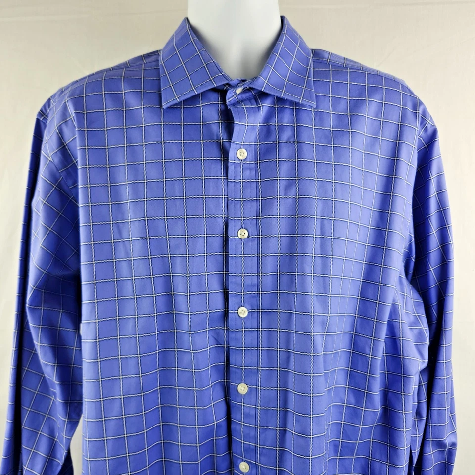 T.M. Lewin 2-Fold Cotton Blue Windowpane Luxury Regular Fit Dress Shirt 2X-18-36 - Image 2 of 4
